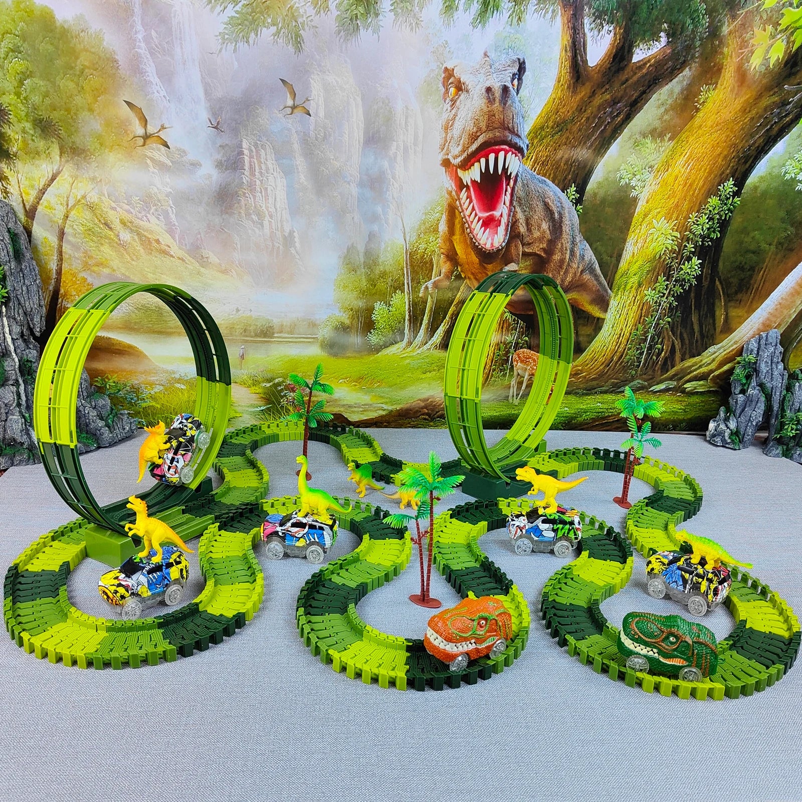 Magic Climbing Dinosaur Car Track Set - Flexible, Flashing, High-Quality Toy for Kids